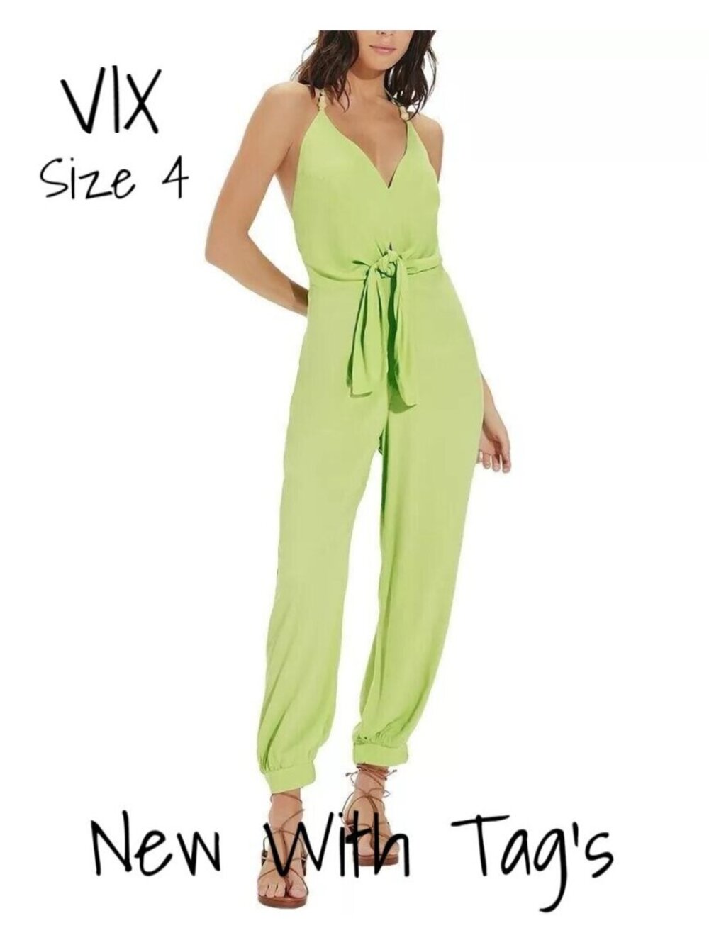 VIX Jumpsuit Cover Up Romper Lime Green Women's Size 4 Retail $398 New With Tag
